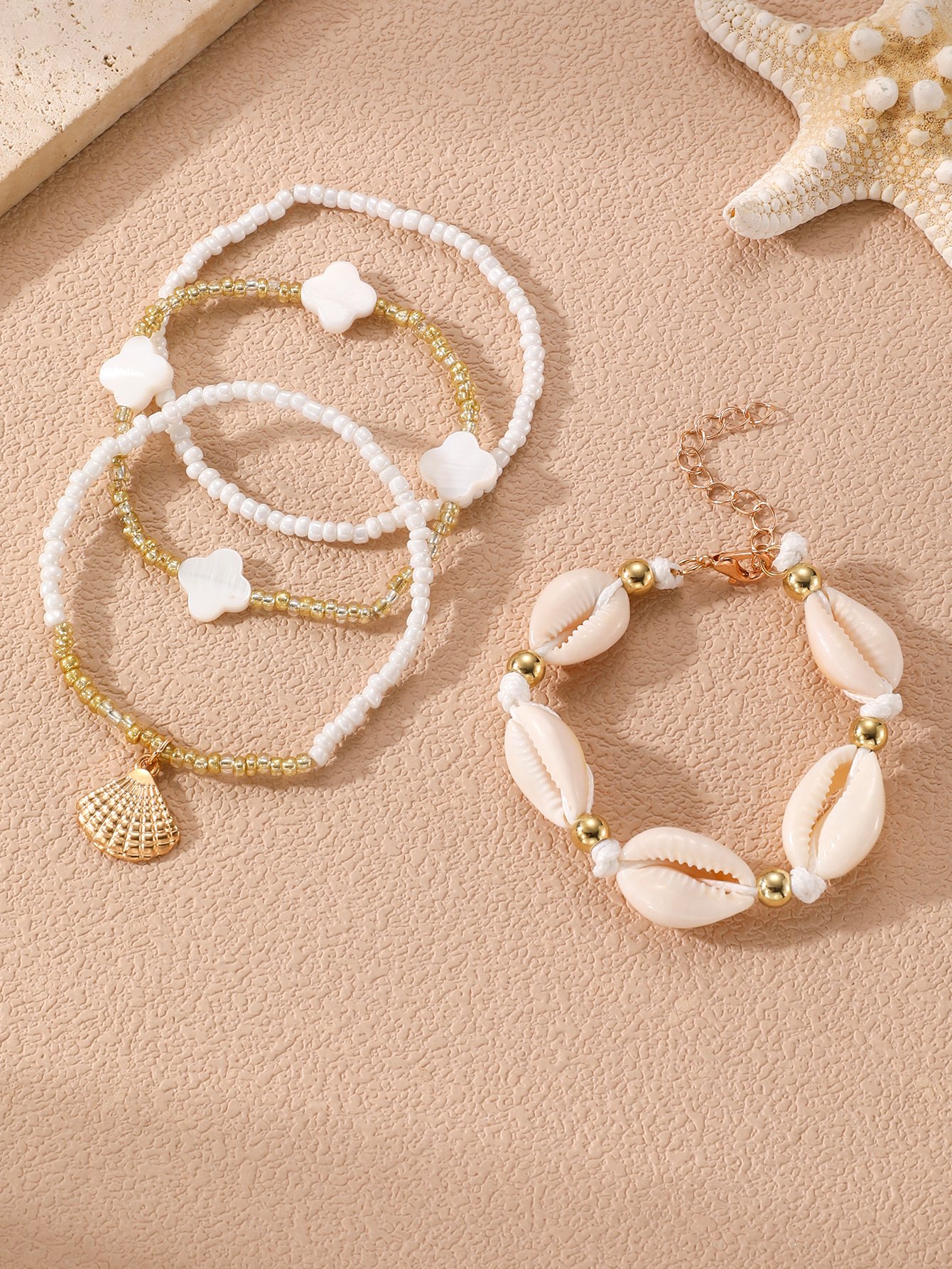 Multi-Color Beaded Bangle Bracelet Set - 4-Piece