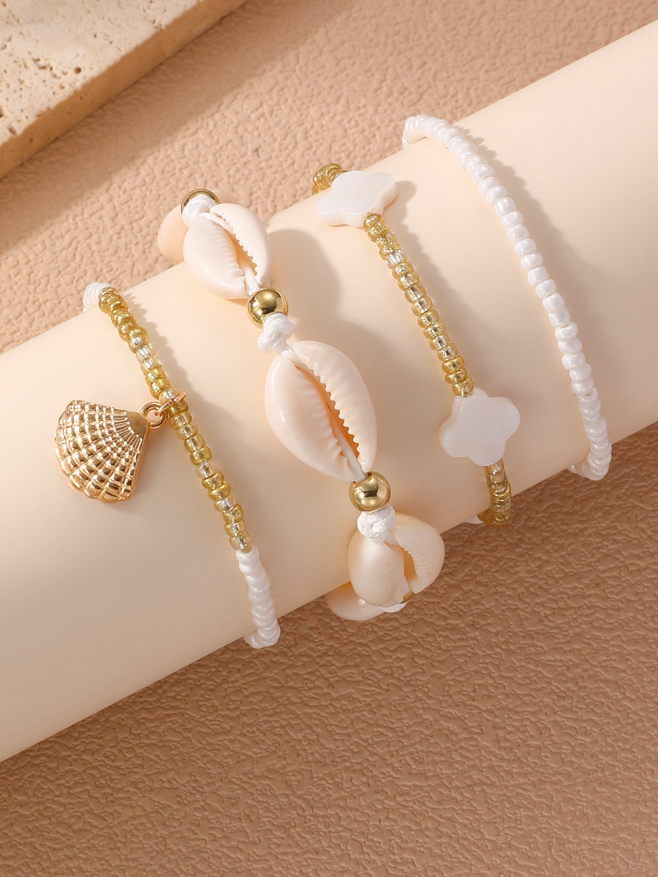 Multi-Color Beaded Bangle Bracelet Set - 4-Piece