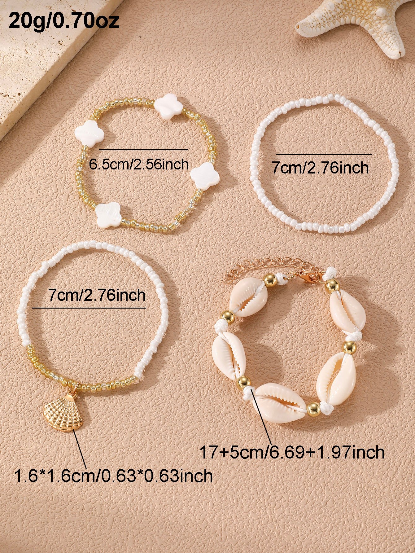 Multi-Color Beaded Bangle Bracelet Set - 4-Piece