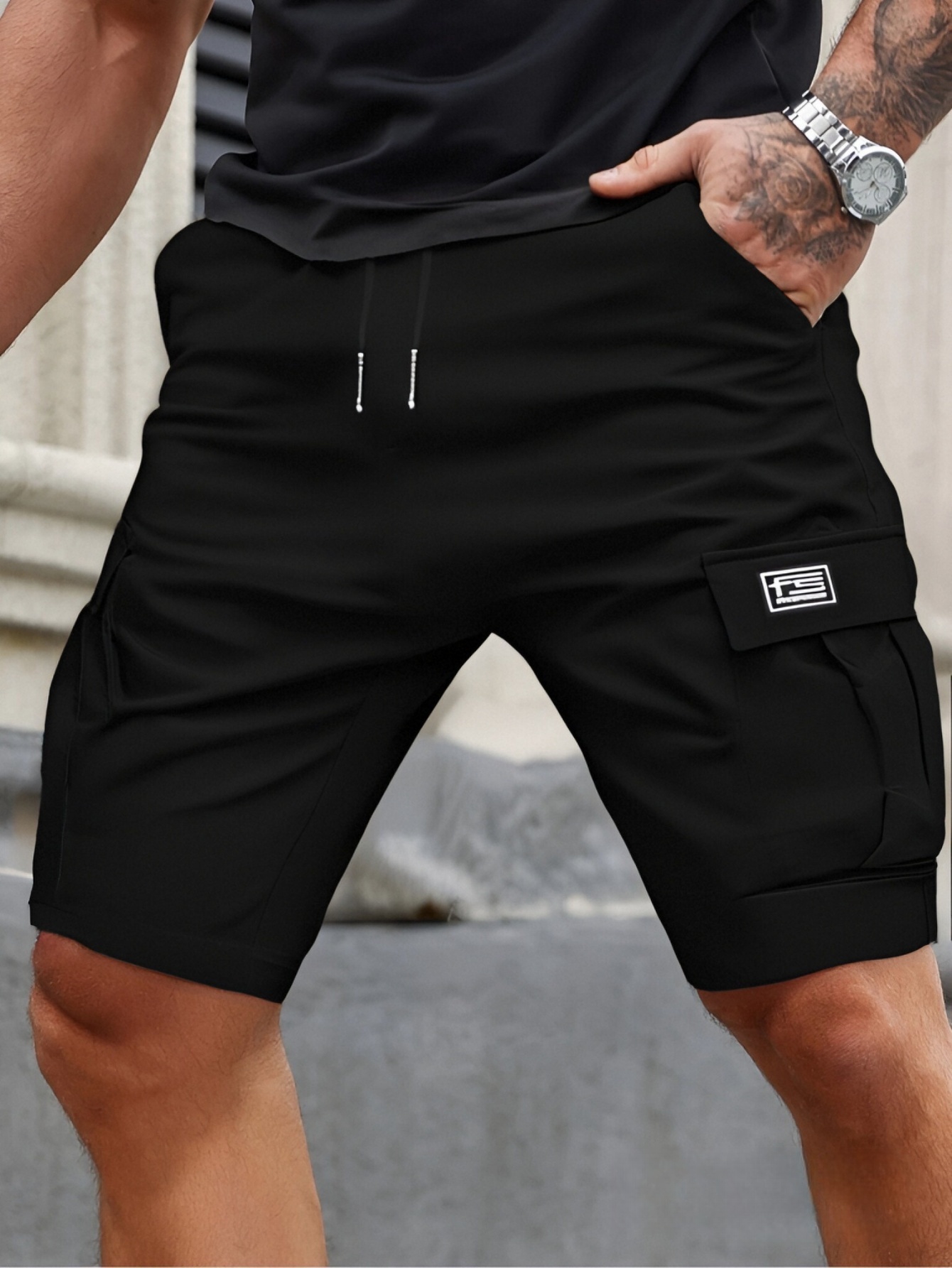 Men Cargo Shorts with Badge Detail