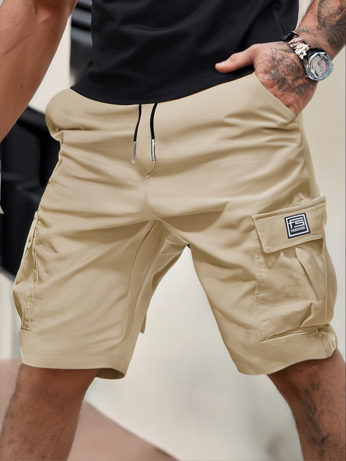 Men Cargo Shorts with Badge Detail