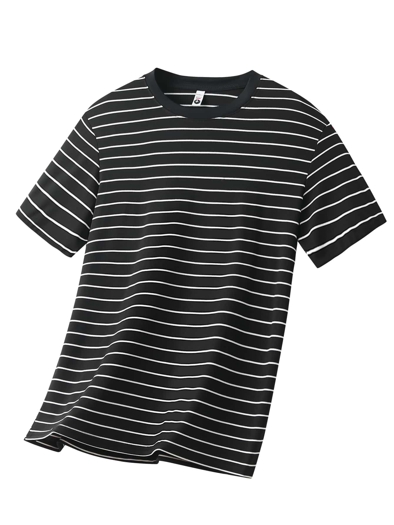 Men Black Striped Short Sleeve T-Shirt with Round Neck
