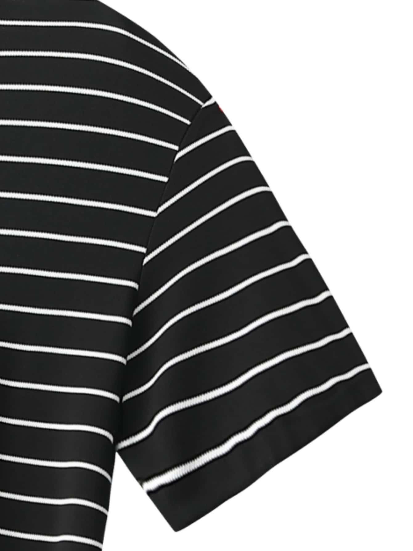 Men Black Striped Short Sleeve T-Shirt with Round Neck
