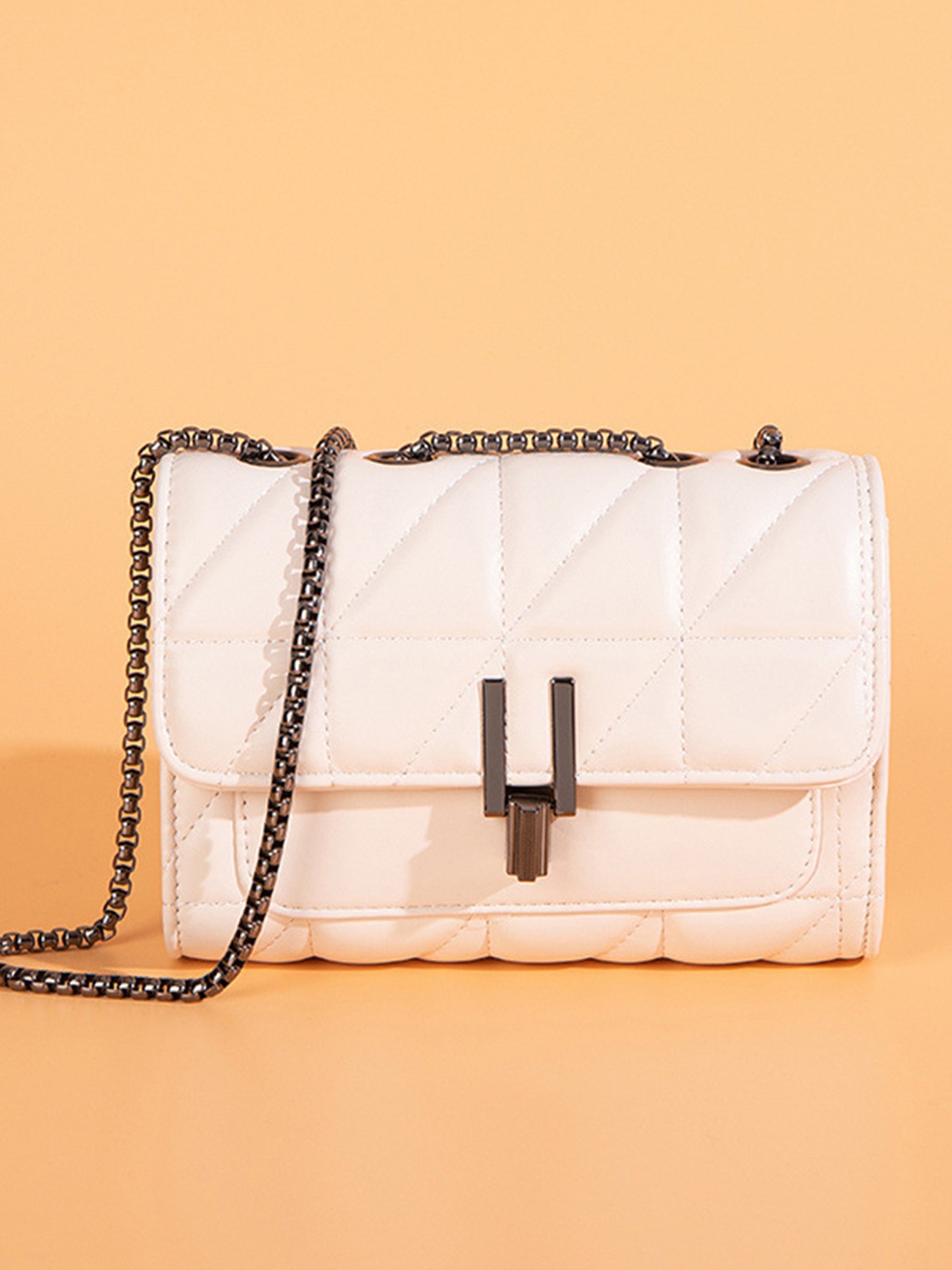 White Texture Crossbody Bag with Click Lock