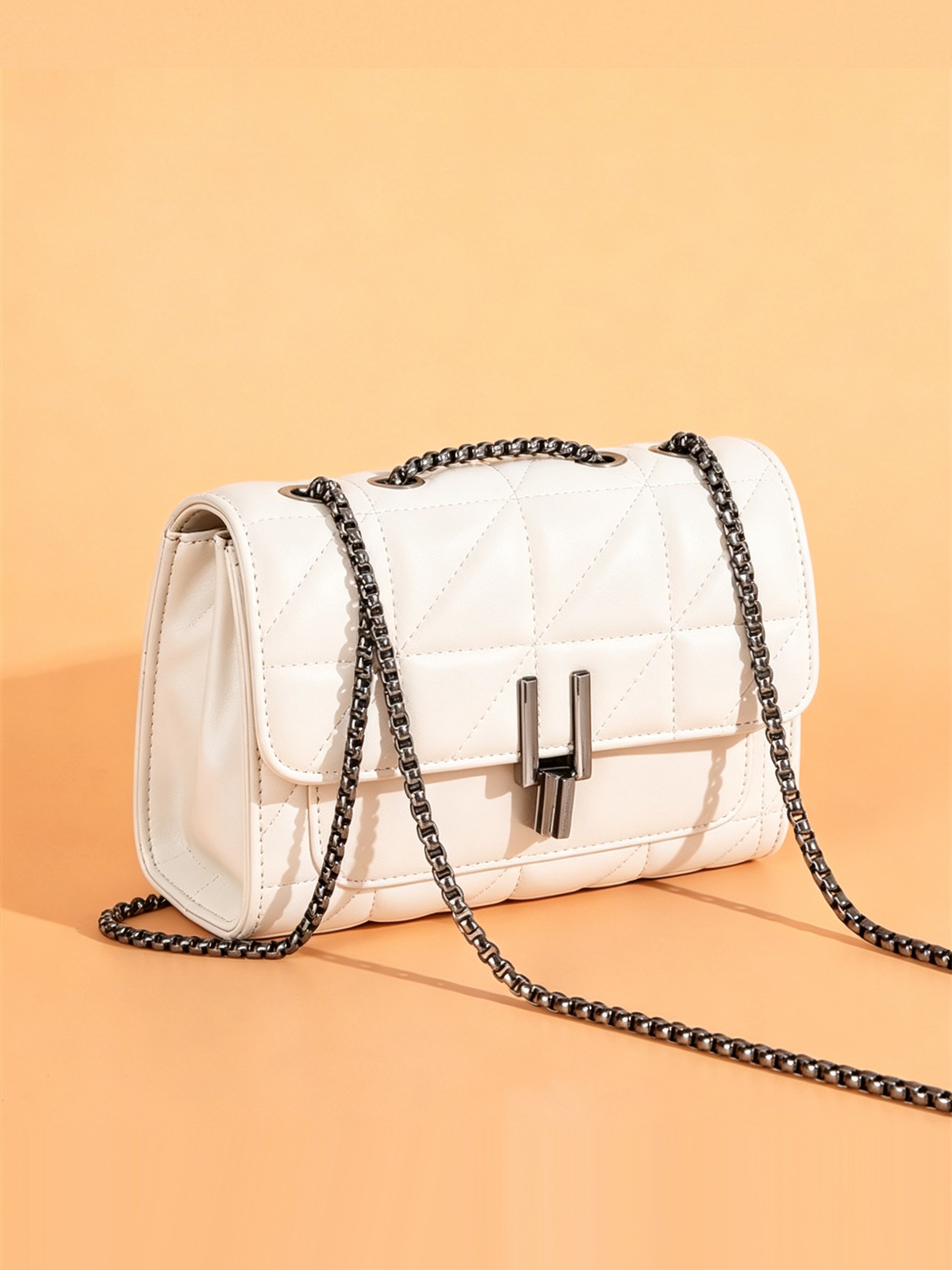 White Texture Crossbody Bag with Click Lock