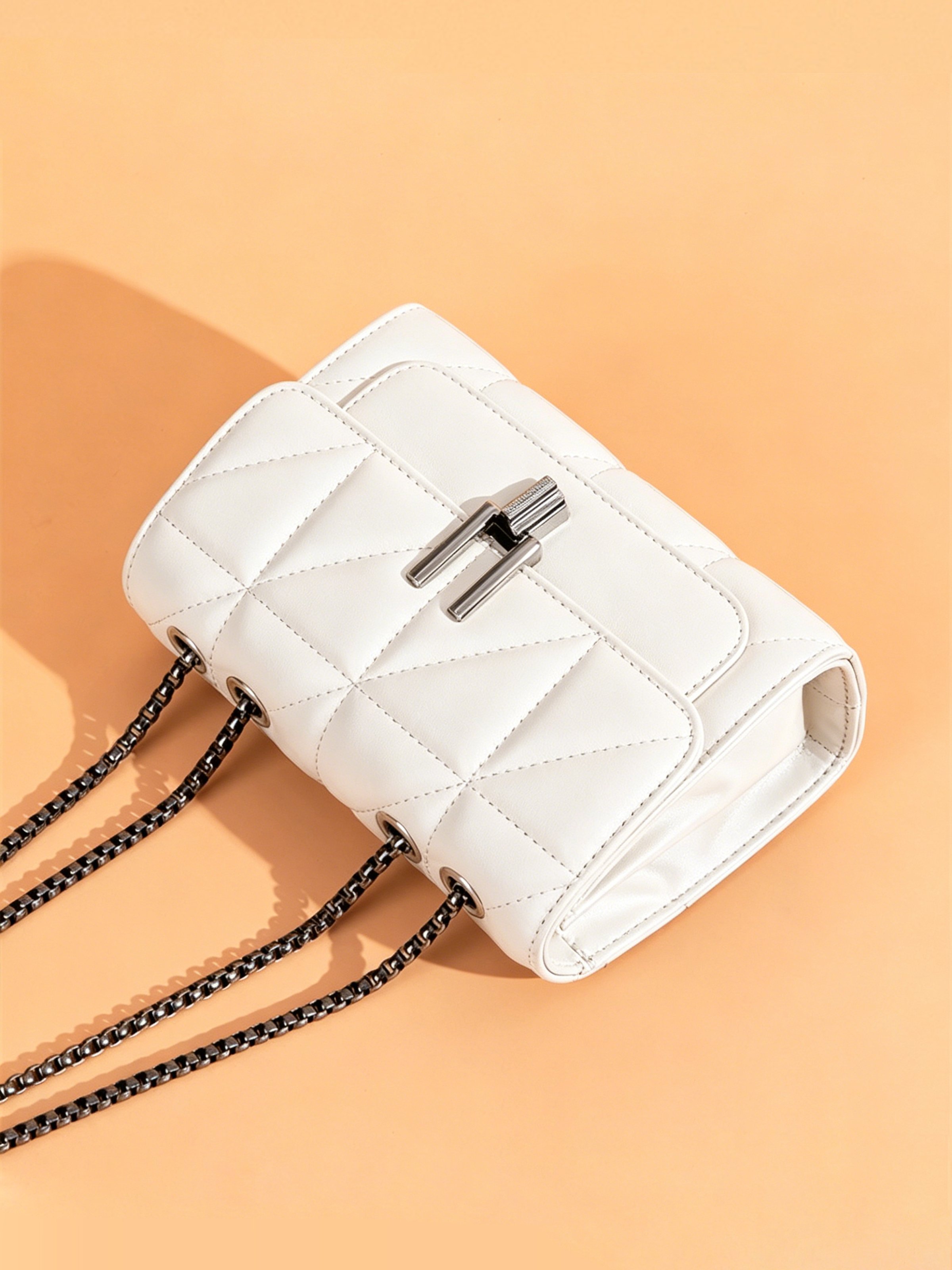 White Texture Crossbody Bag with Click Lock