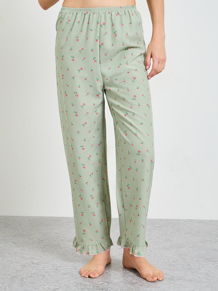 Floral Print Short Sleeve Pajama Set with Ruffles