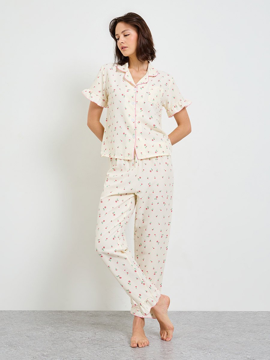 Floral Print Short Sleeve Pajama Set 