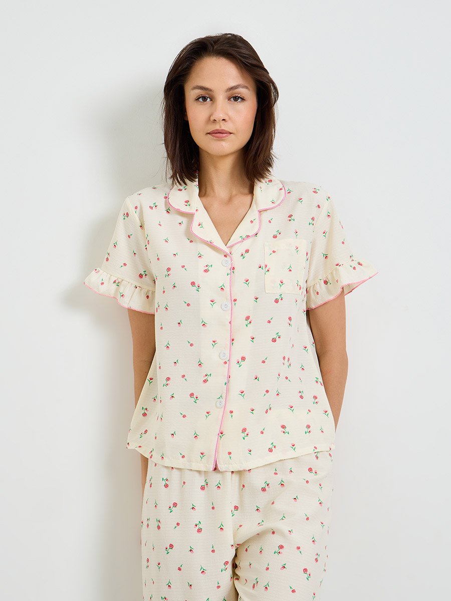 Floral Print Short Sleeve Pajama Set 