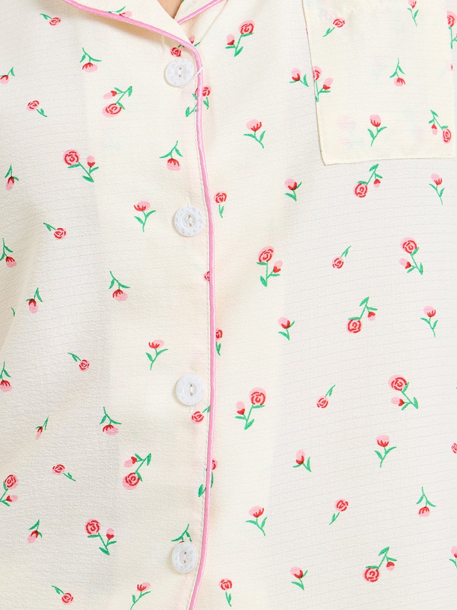 Floral Print Short Sleeve Pajama Set 