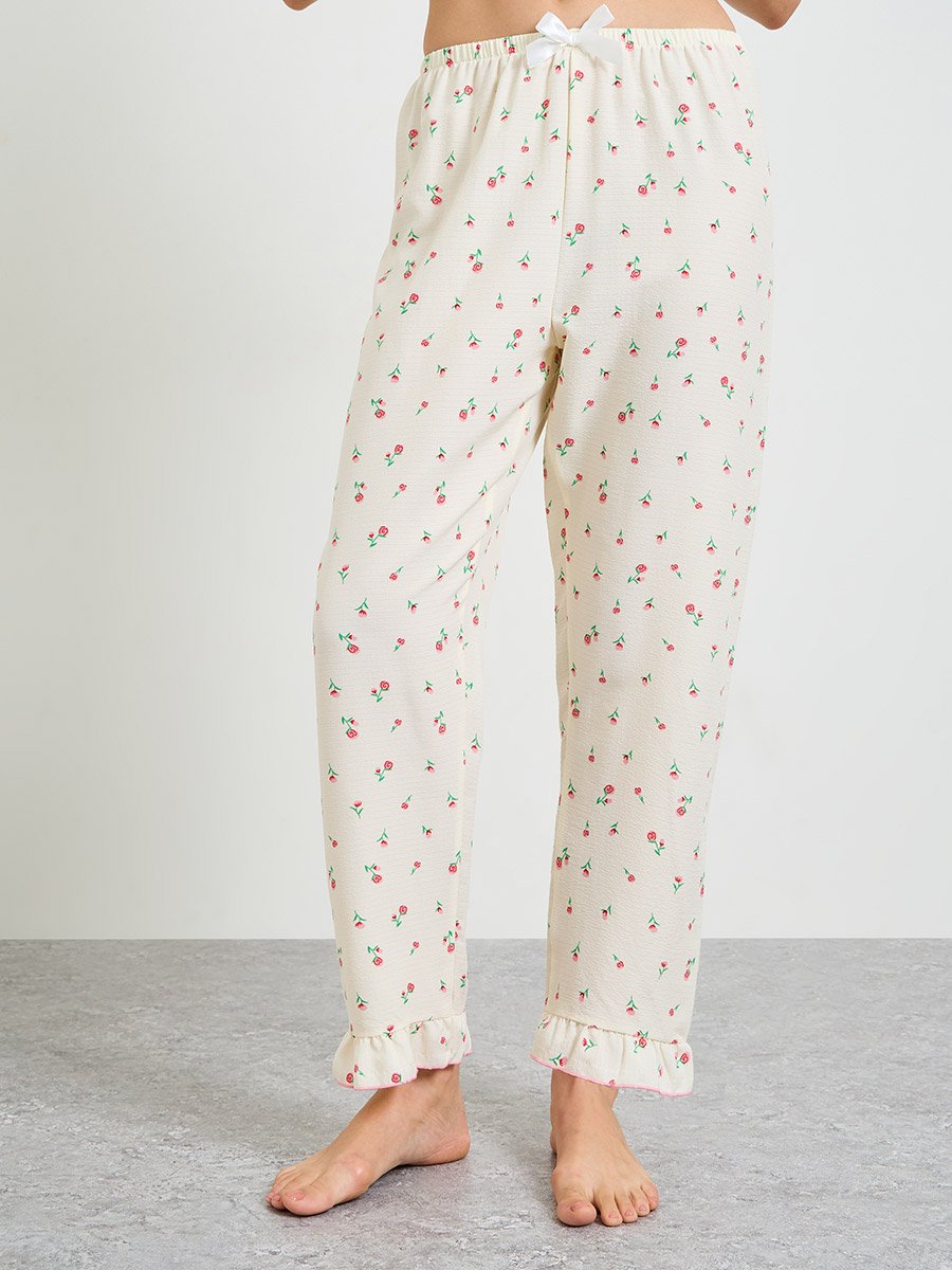 Floral Print Short Sleeve Pajama Set 