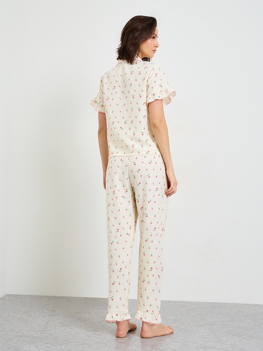 Floral Print Short Sleeve Pajama Set 