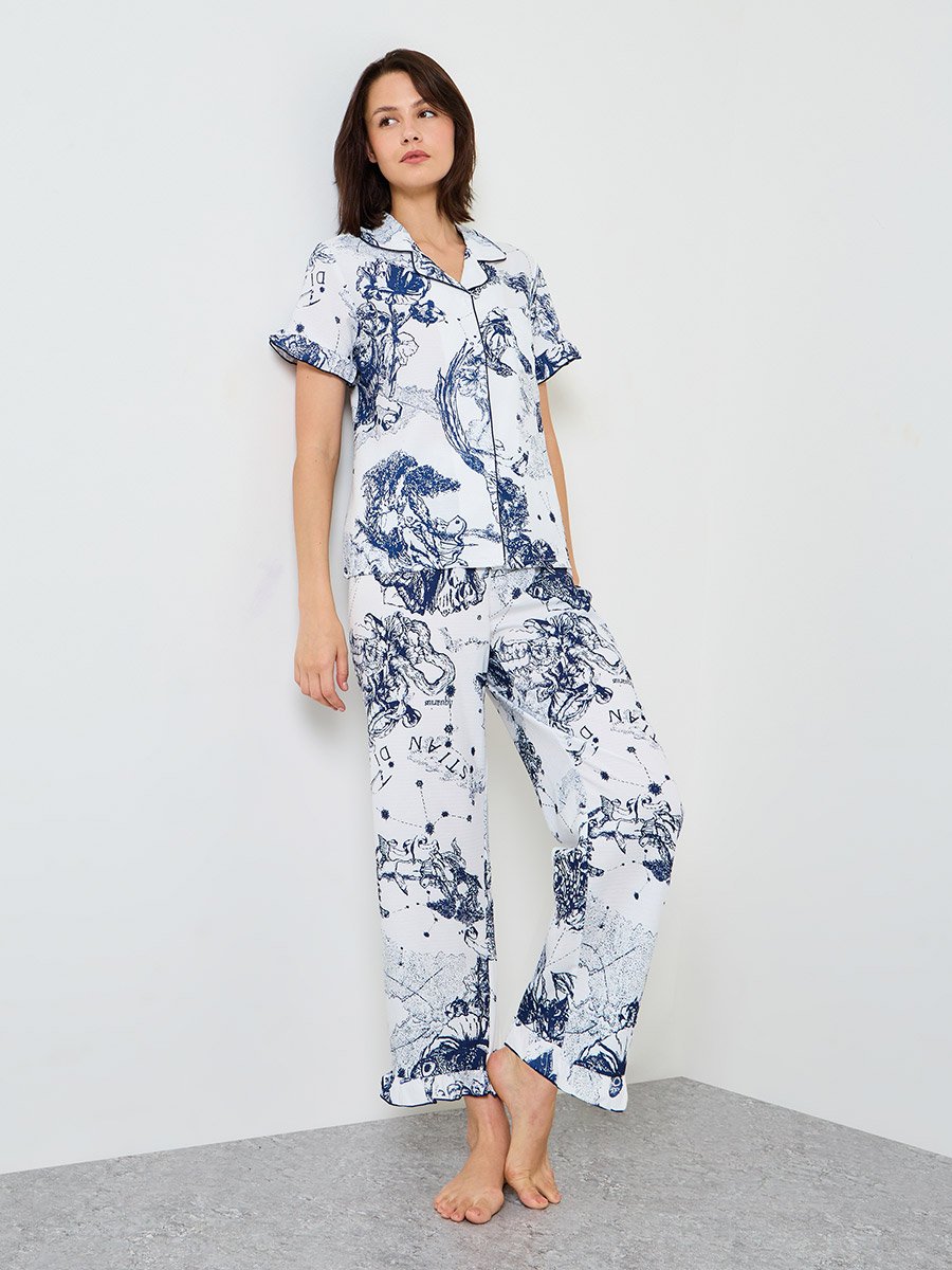 Womens Tropical Print Short Sleeve Pajama Set -