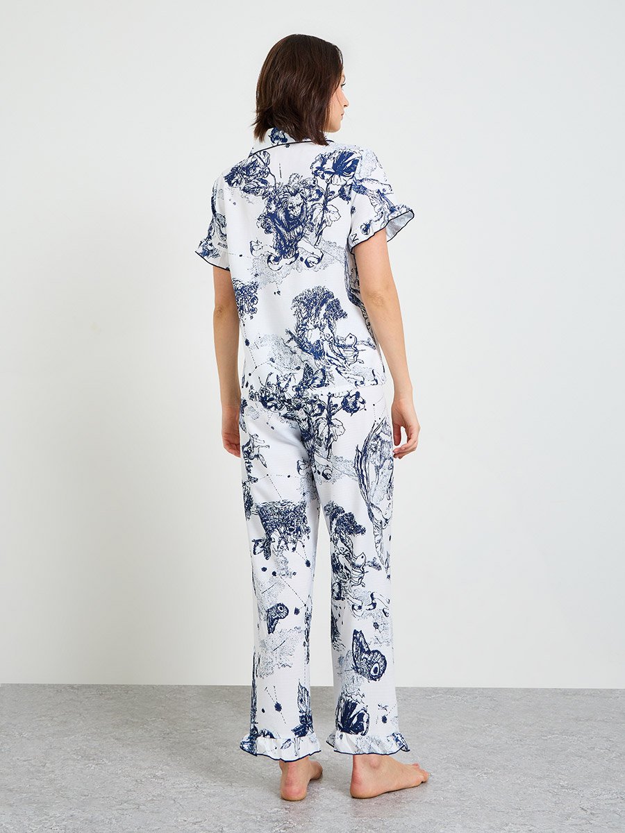 Womens Tropical Print Short Sleeve Pajama Set -