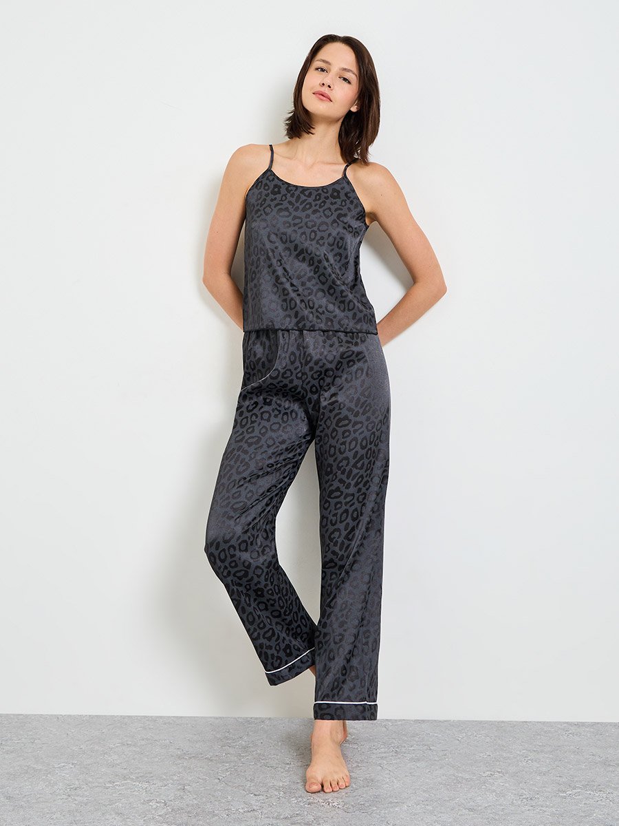 Black Leopard Print Cami Pajama Set