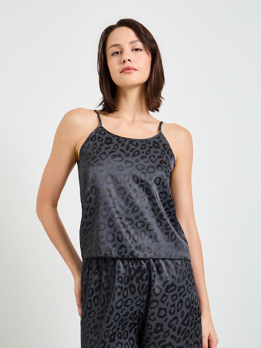 Black Leopard Print Cami Pajama Set