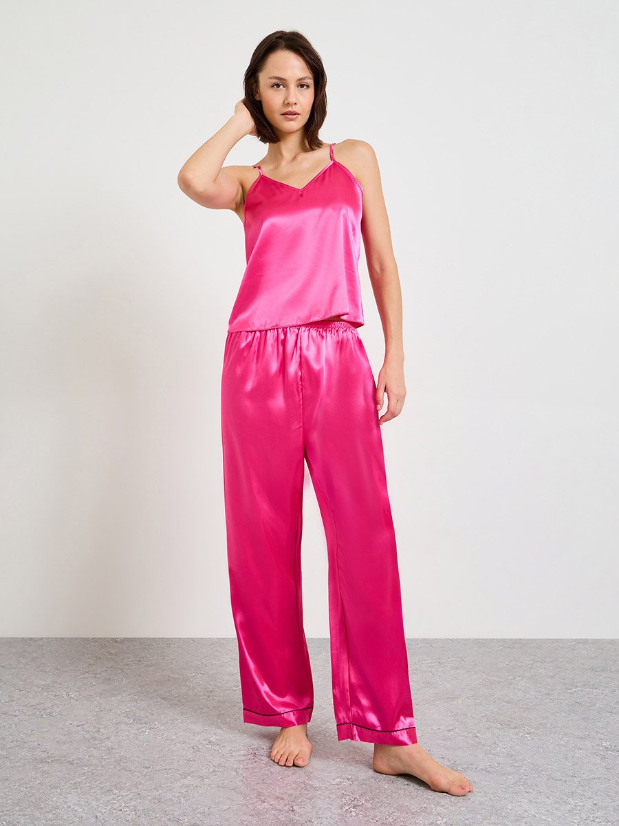 Dark Pink Satin Cami Pajama Set