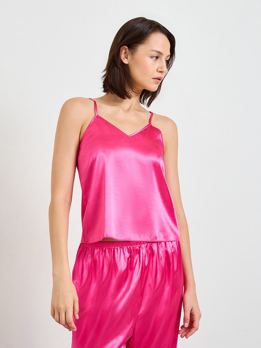 Dark Pink Satin Cami Pajama Set