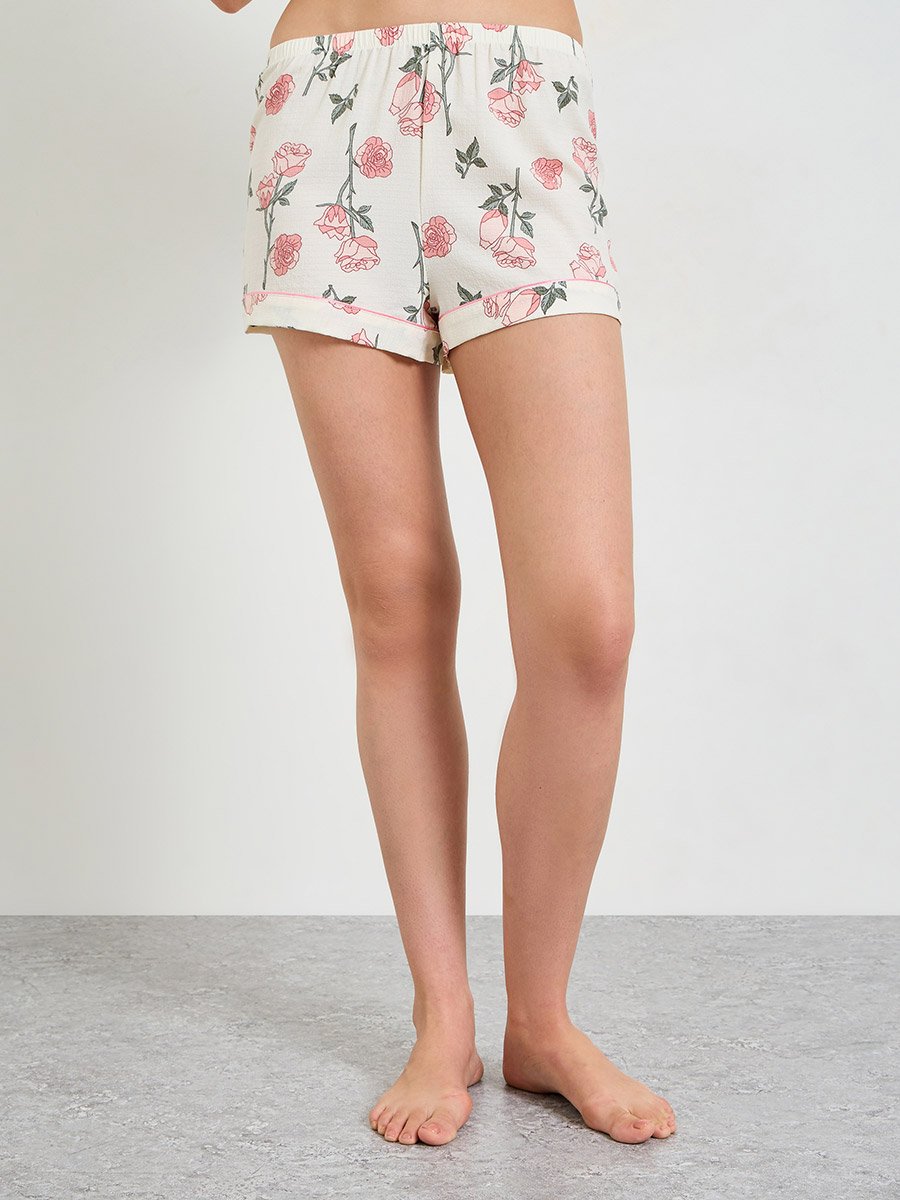Floral Print Short Sleeve Shirt and Pajama Shorts Set