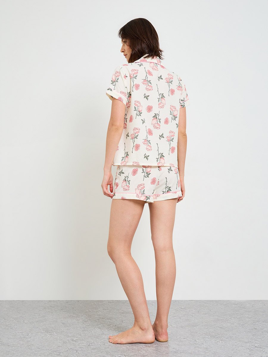 Floral Print Short Sleeve Shirt and Pajama Shorts Set