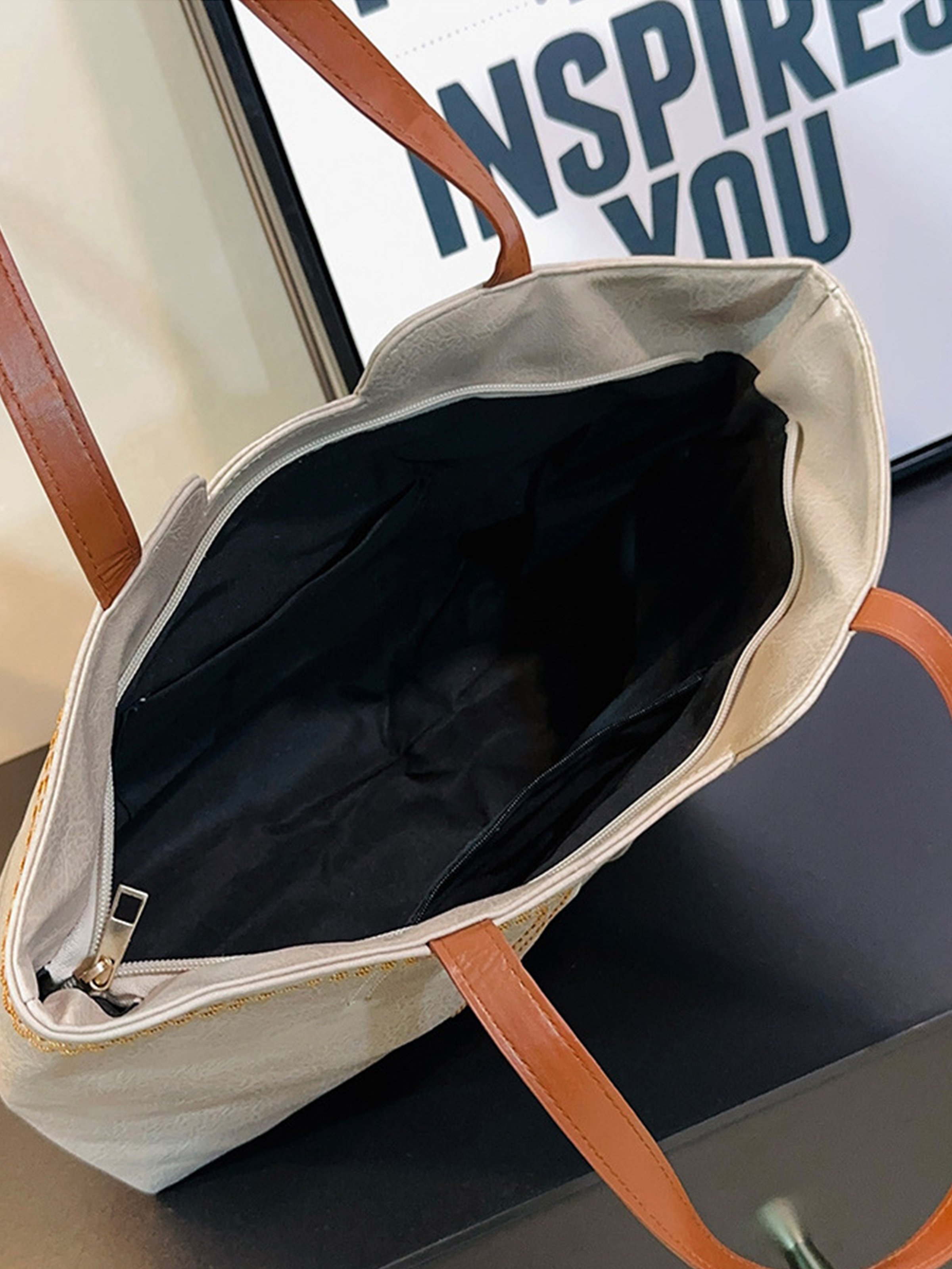 Grey Shoulder Bag With Contrast Stitching