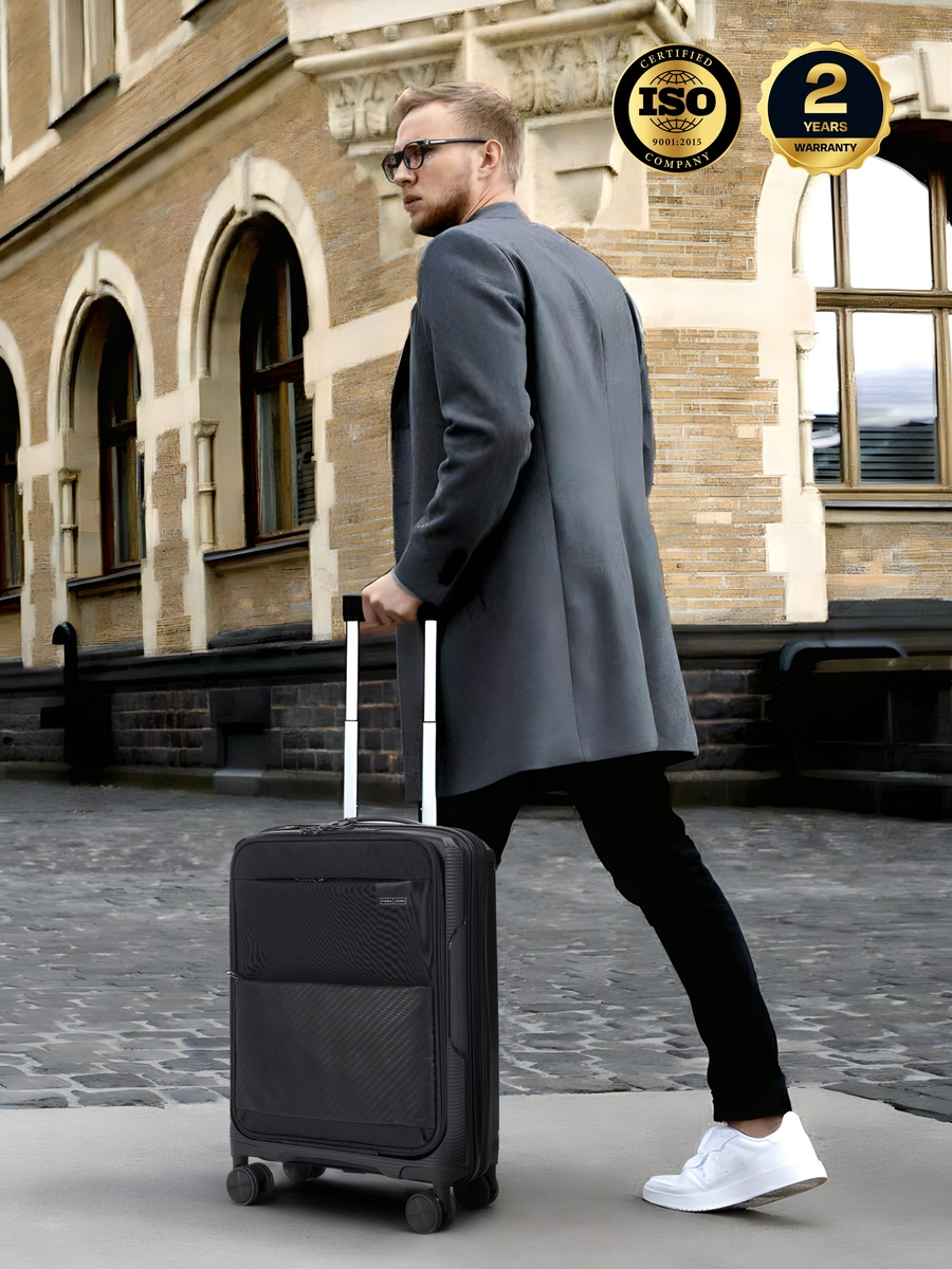 20-Inch Cabin Luggage with Combination Lock and 8-Spinner Wheels, Black