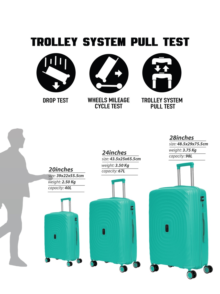 Strato 3-Piece Luggage Set with Combination Lock and 8-Spinner Wheels, Green