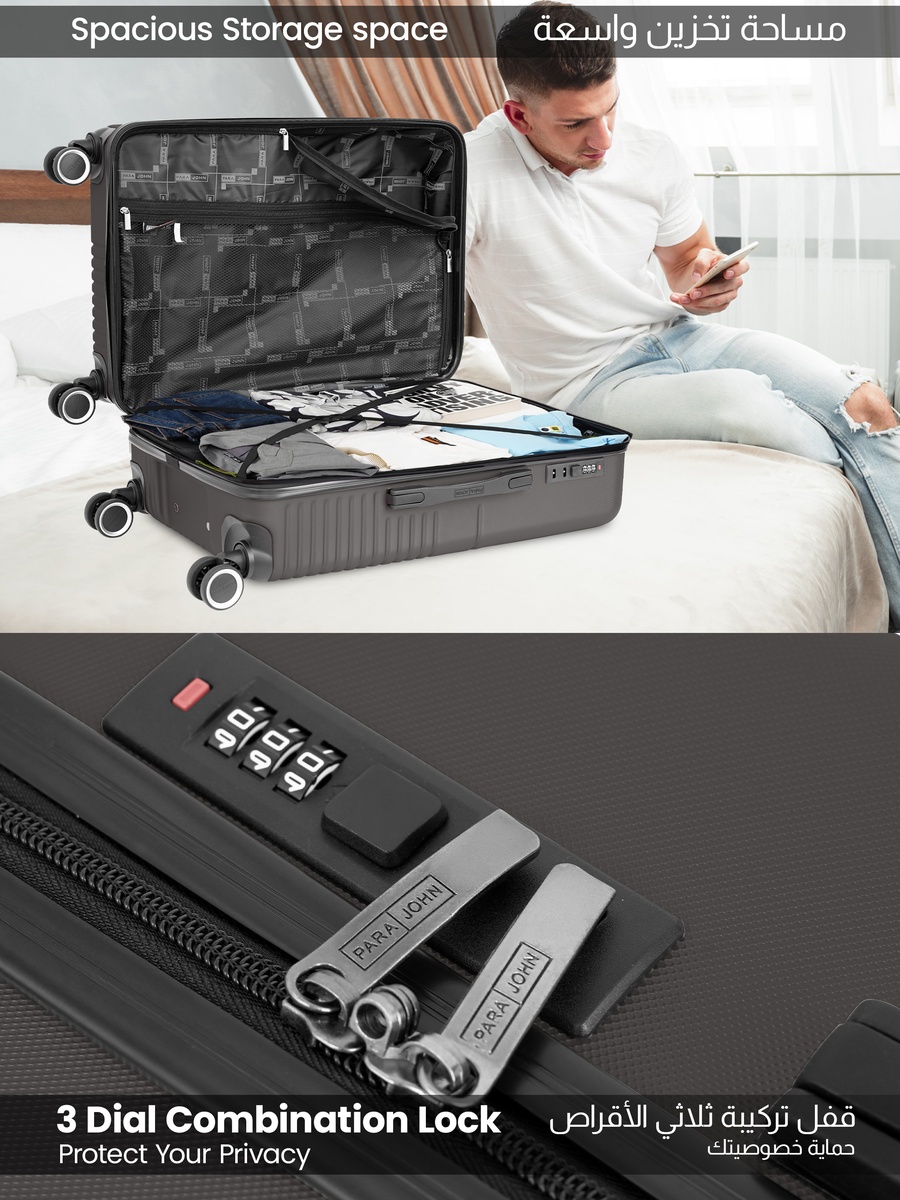 Strato 3-Piece Luggage Set with Combination Lock and 8-Spinner Wheels, Grey