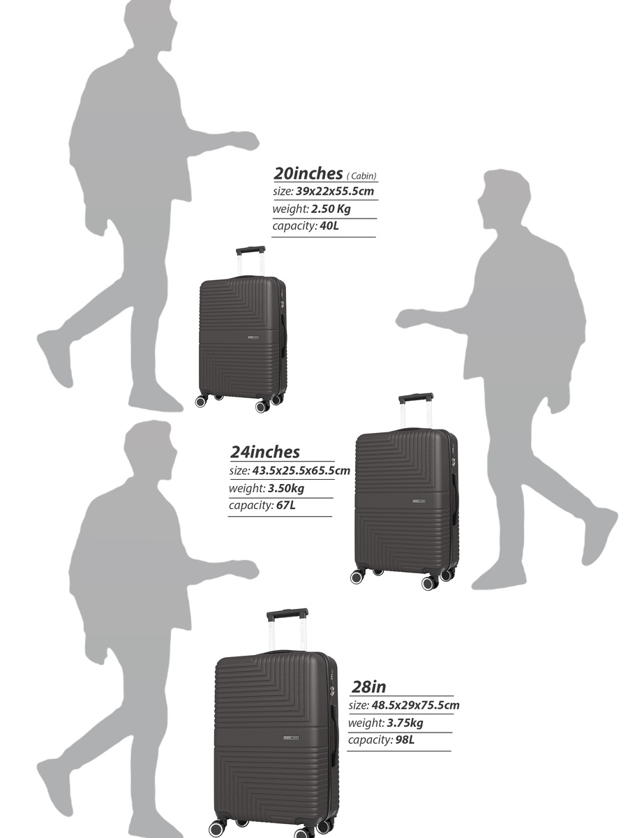 Strato 3-Piece Luggage Set with Combination Lock and 8-Spinner Wheels, Grey
