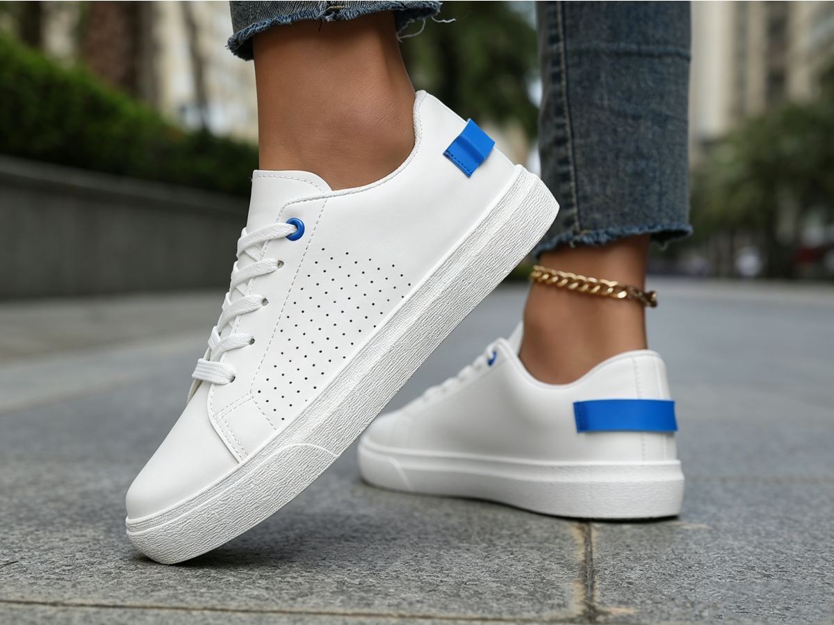 Womens Blue Accent Flat Casual Sneakers