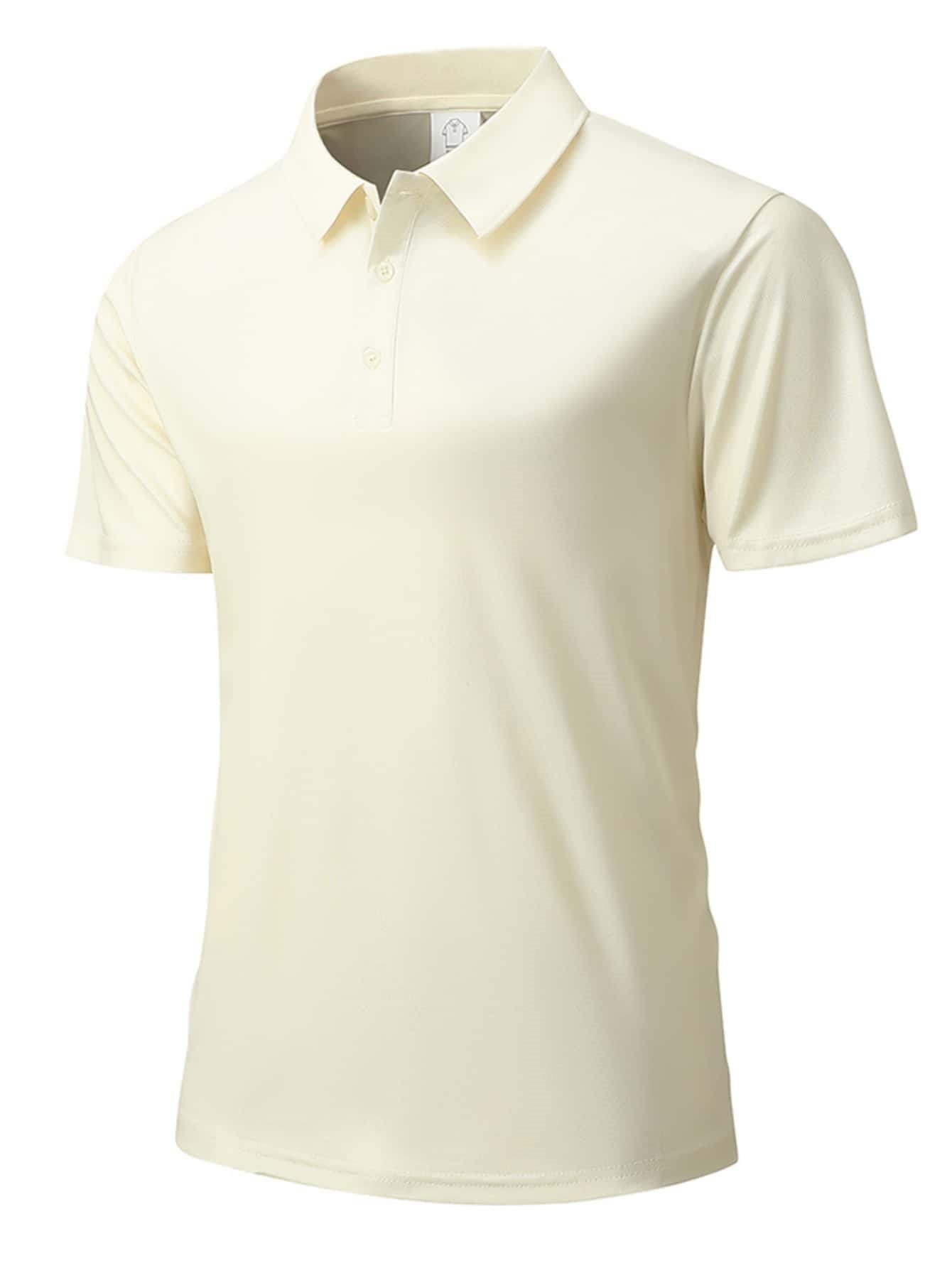 Men Beige Knitted Polo T-Shirt with Short Sleeve