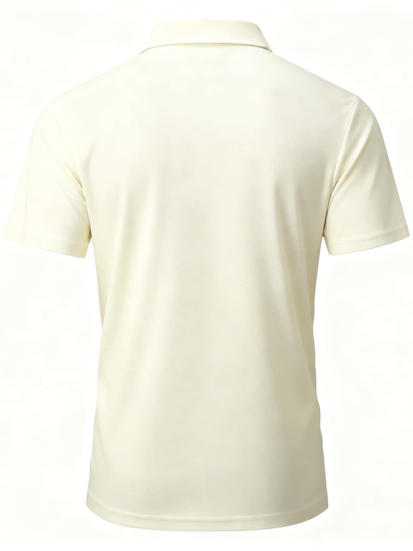 Men Beige Knitted Polo T-Shirt with Short Sleeve