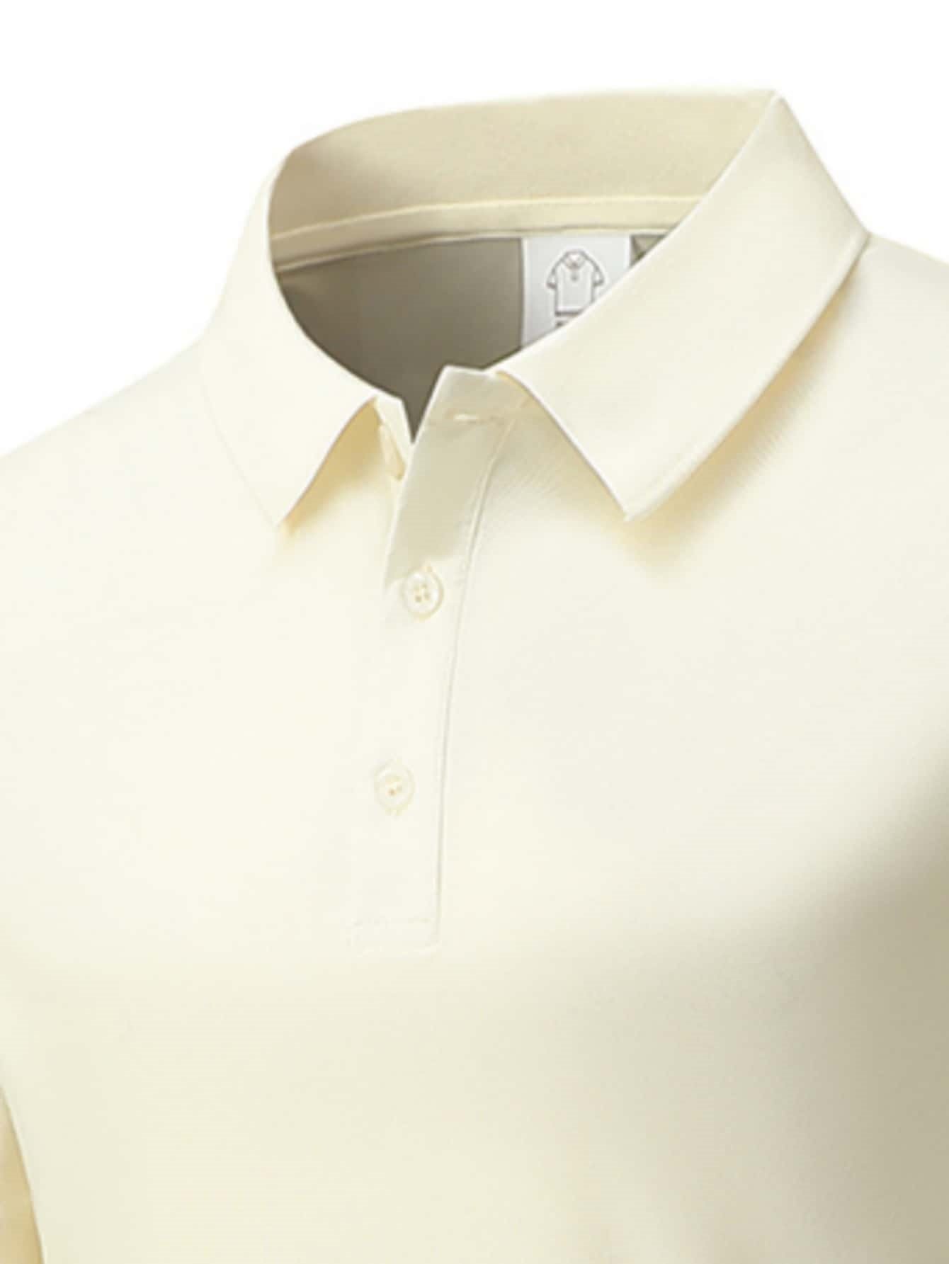 Men Beige Knitted Polo T-Shirt with Short Sleeve