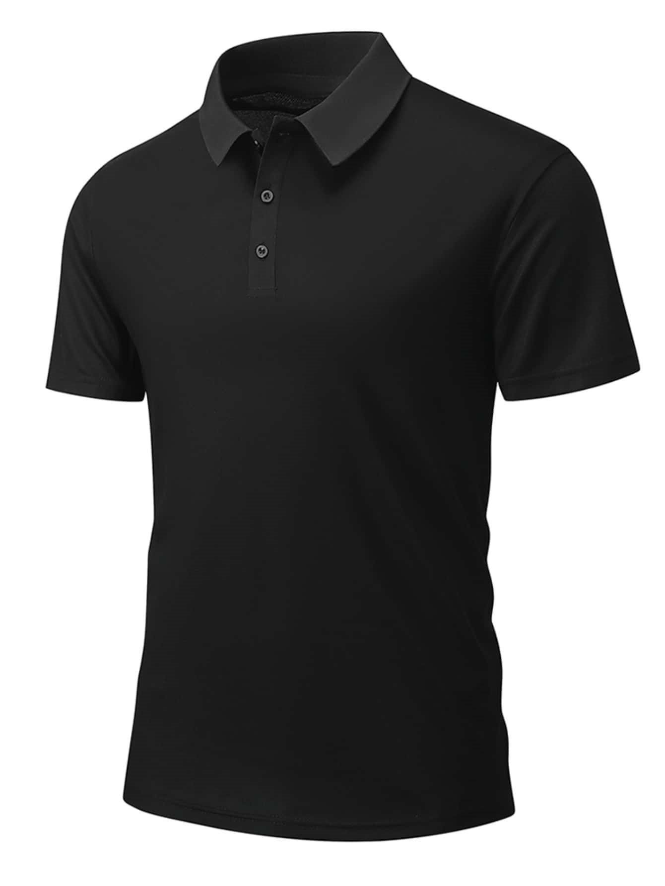 Men Black Plain Knitted Polo T-Shirt and Short Sleeve