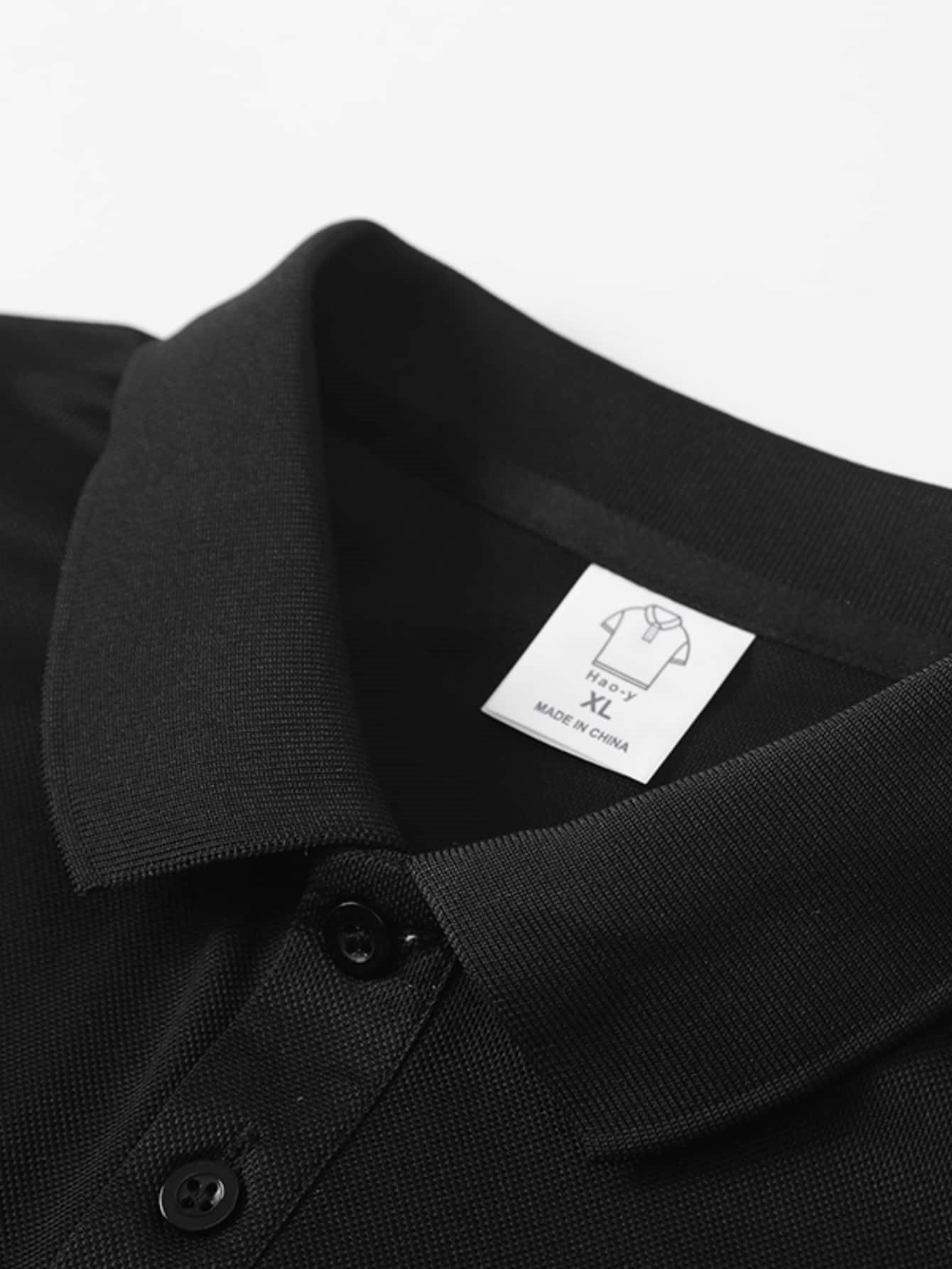 Men Black Plain Knitted Polo T-Shirt and Short Sleeve