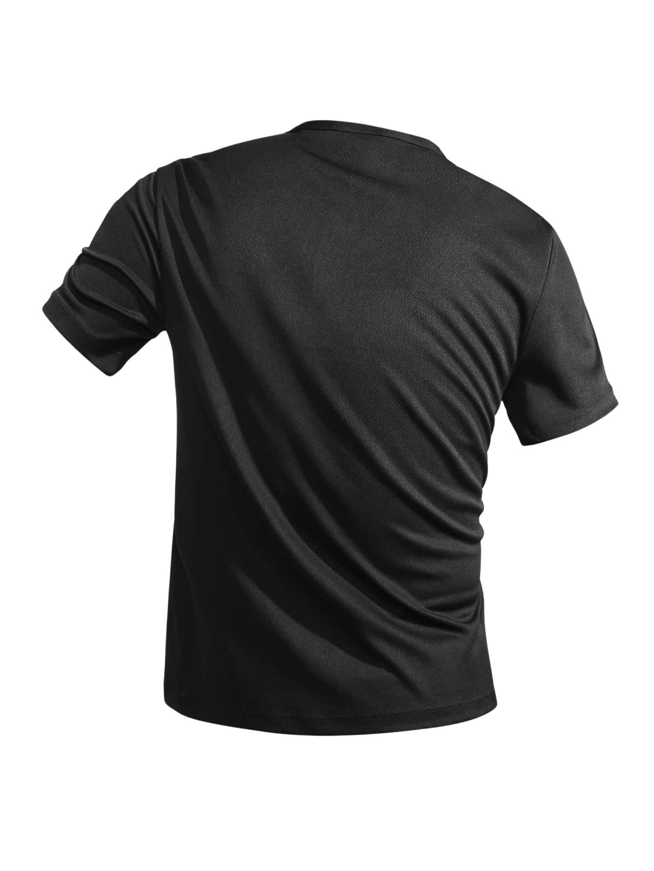 Men Black Henley Neck Polo T-Shirt with Short Sleeve