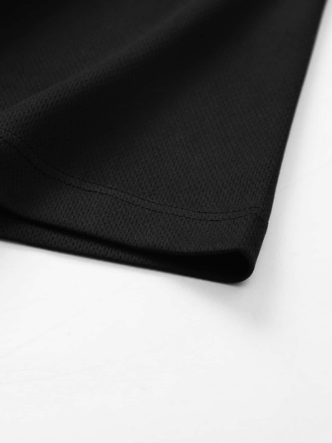 Men Black Henley Neck Polo T-Shirt with Short Sleeve