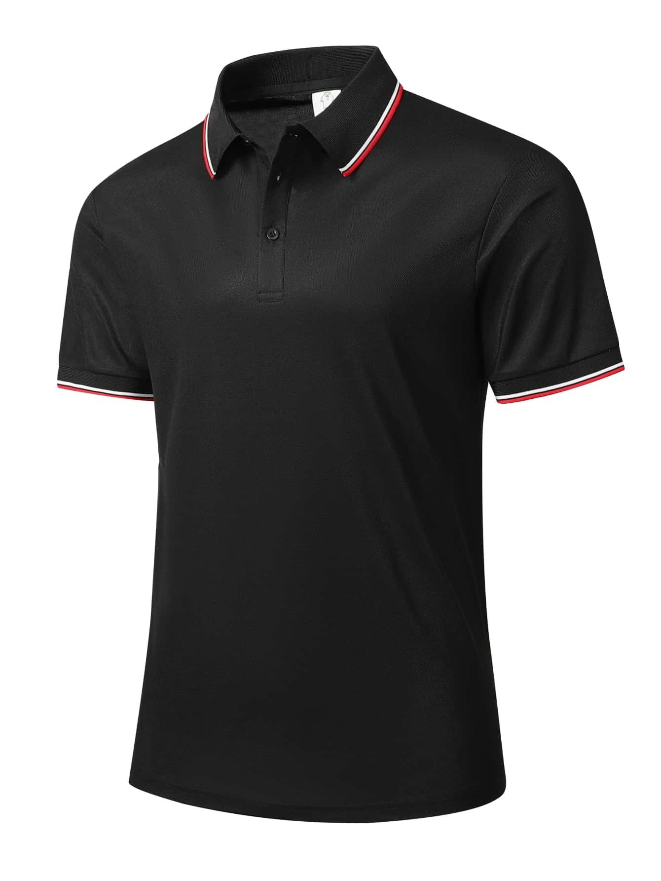 Black Polo Shirt With Striped Collar And Cuffs