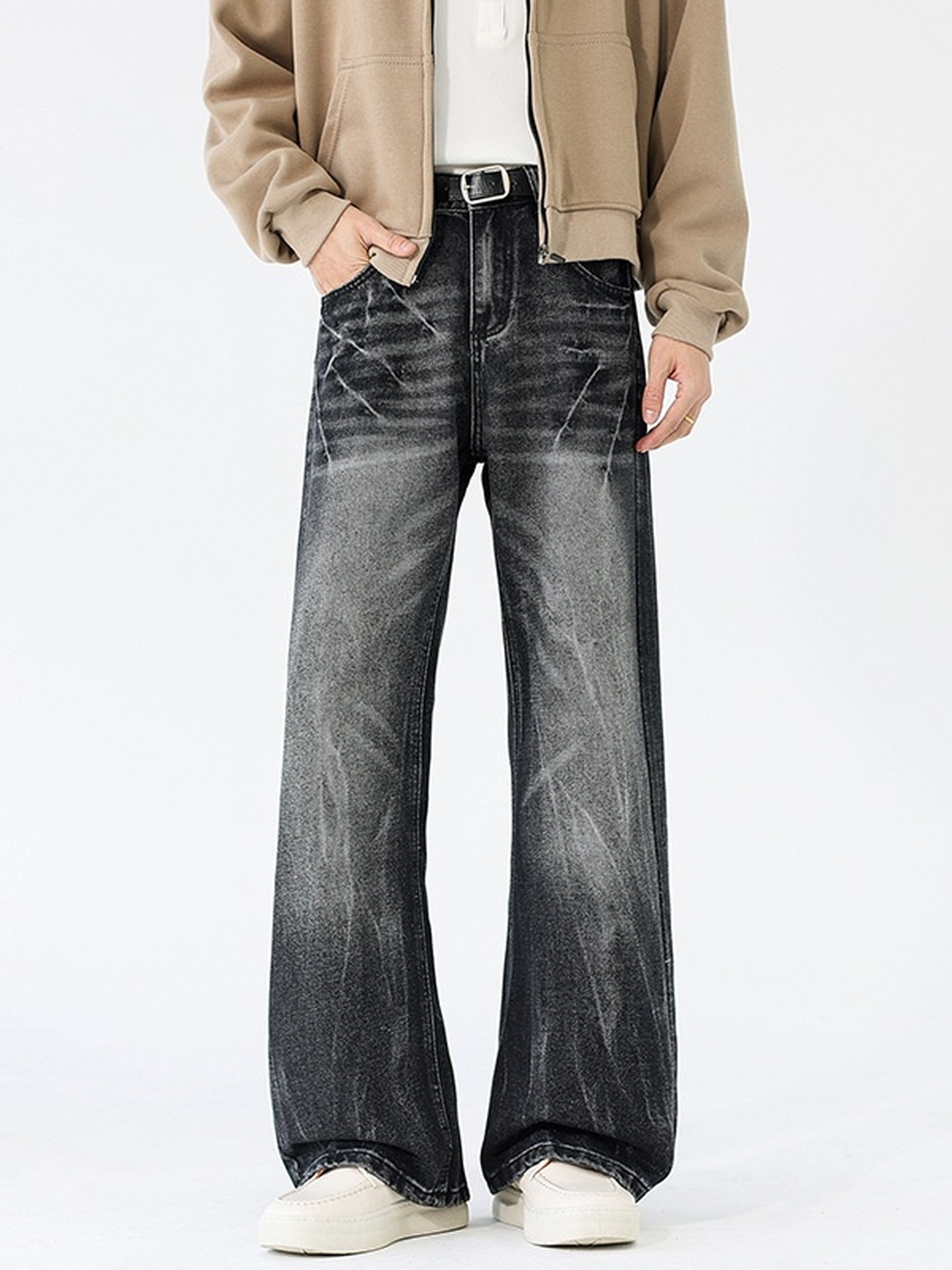 Men Loose Bootcut Faded Jeans