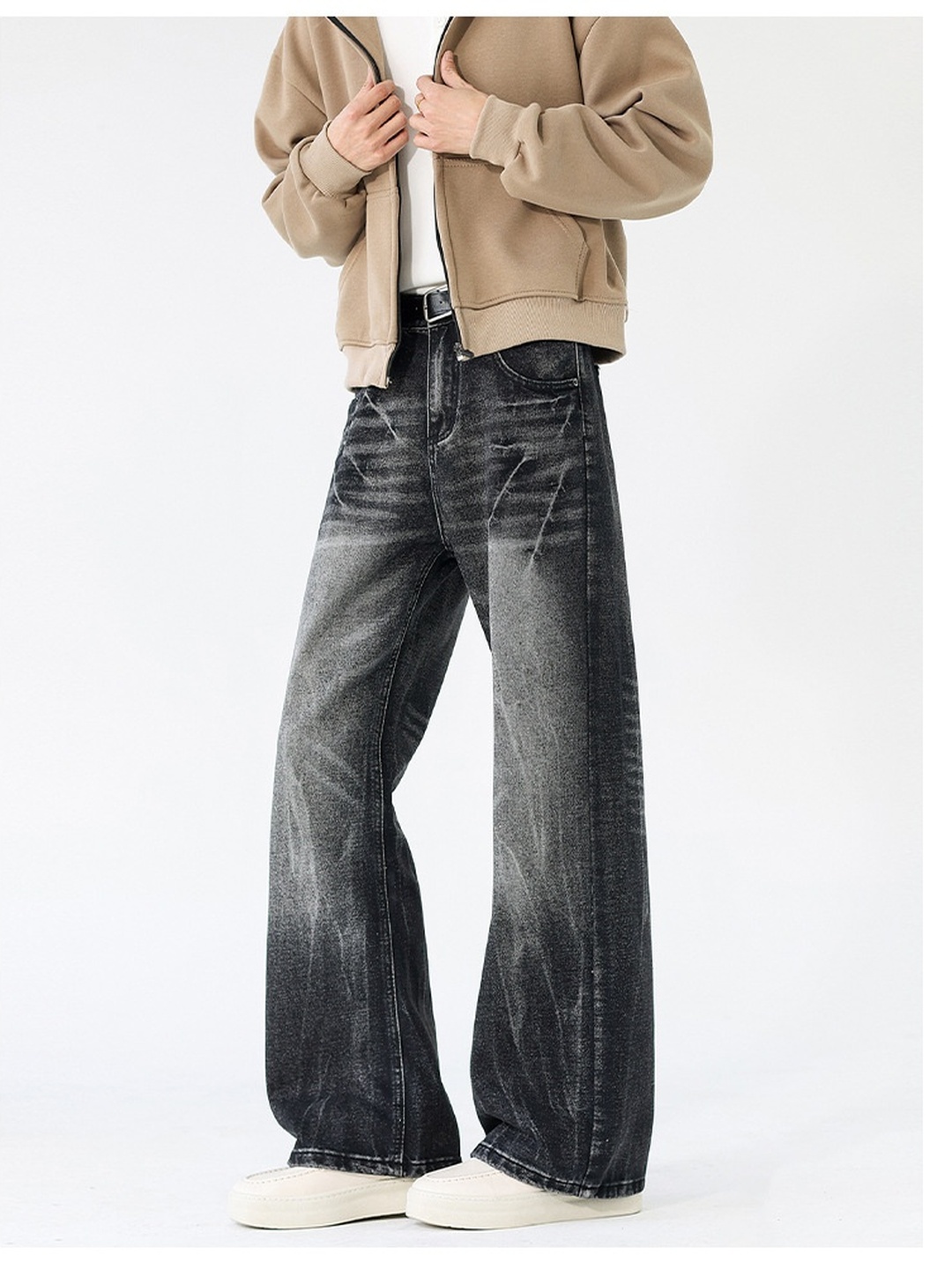 Men Loose Bootcut Faded Jeans