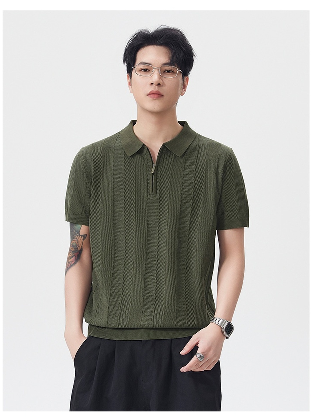Men Jacquard Texture Knit Polo