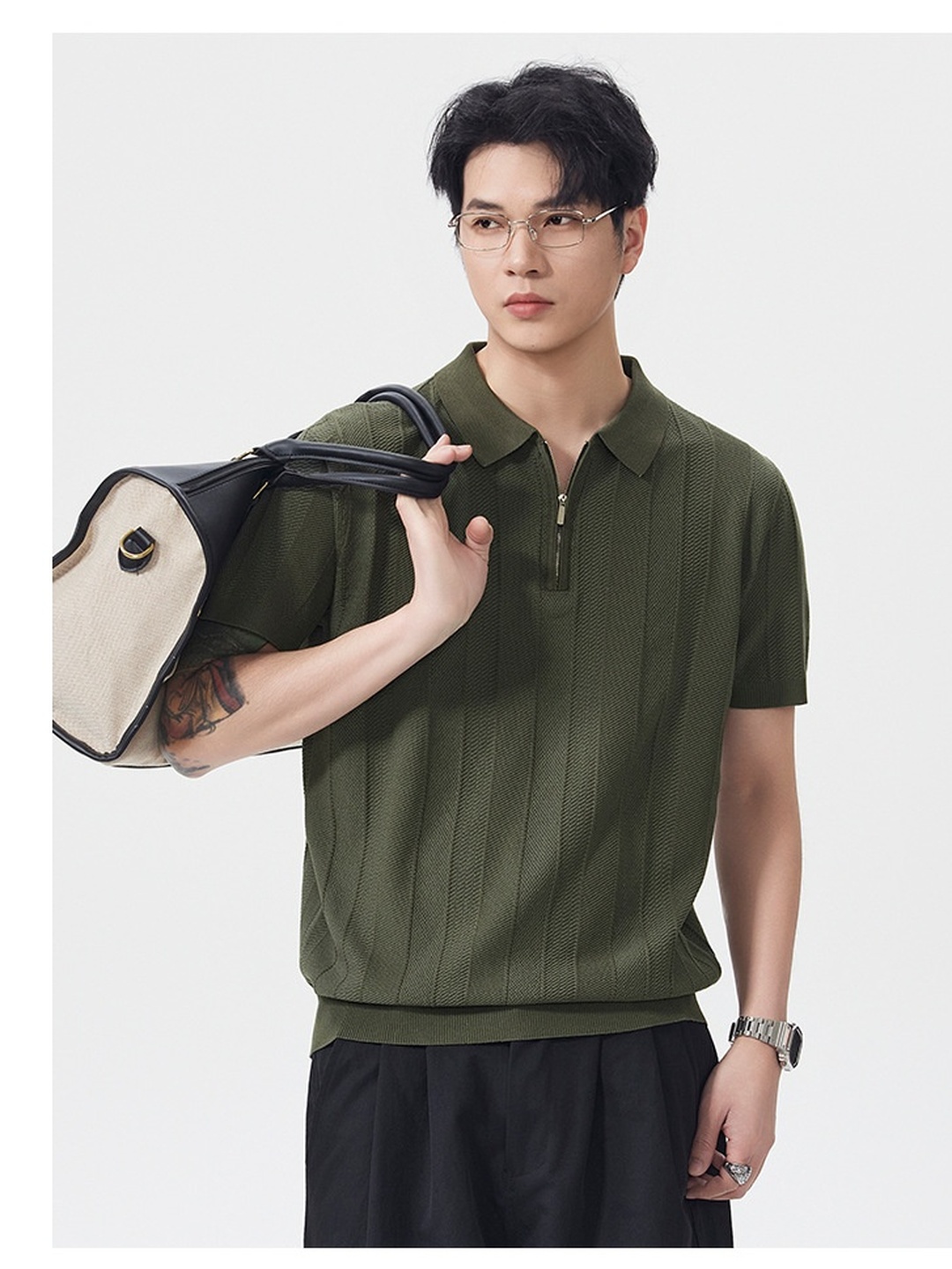 Men Jacquard Texture Knit Polo
