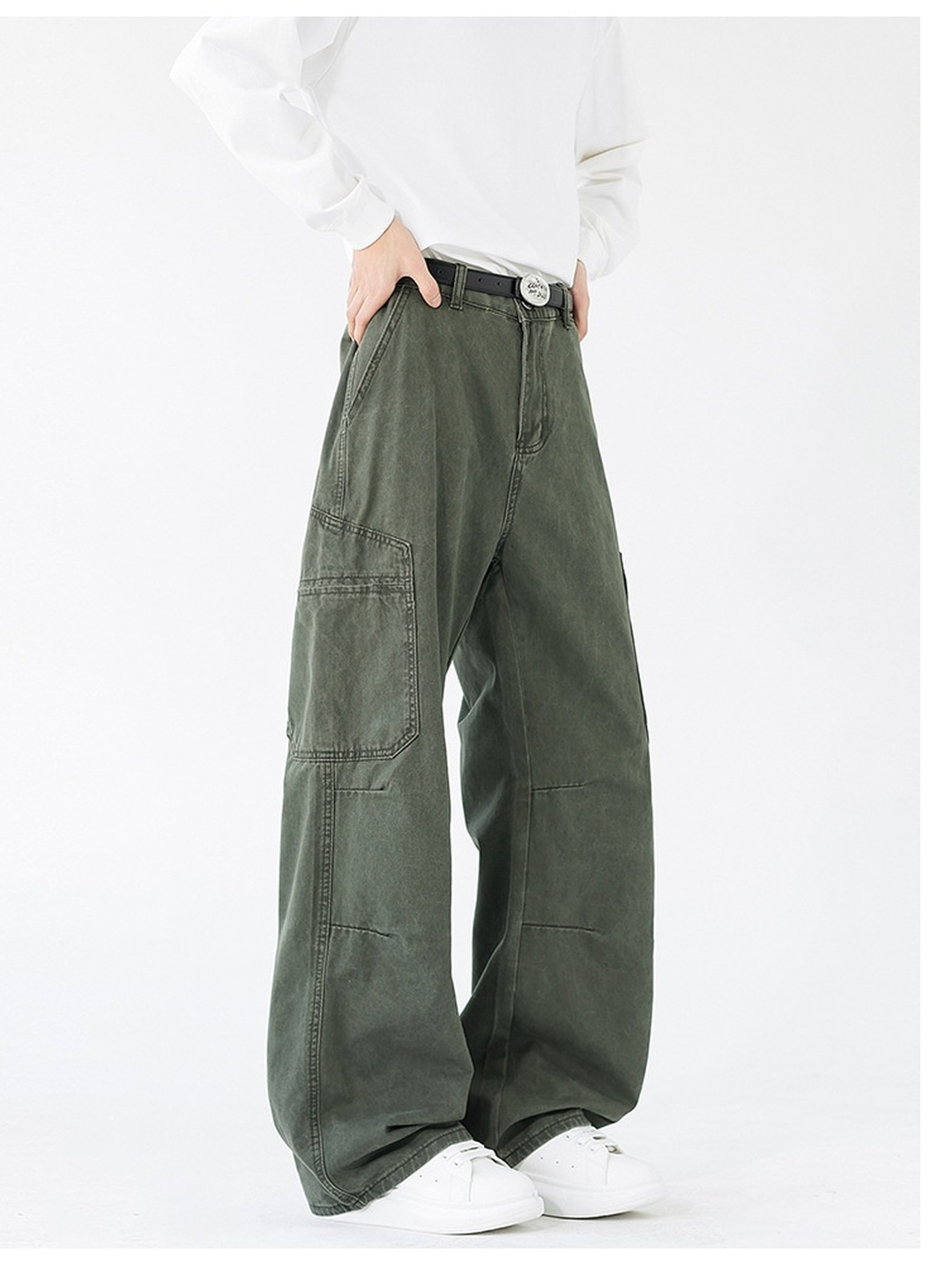 Men Washed Multi-Pocket Loose Fit Casual Pants