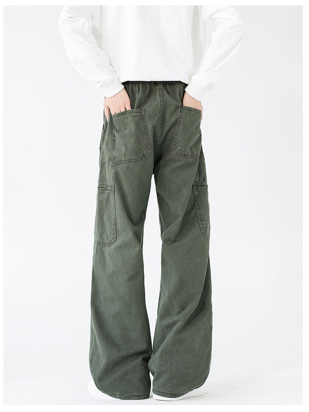 Men Washed Multi-Pocket Loose Fit Casual Pants