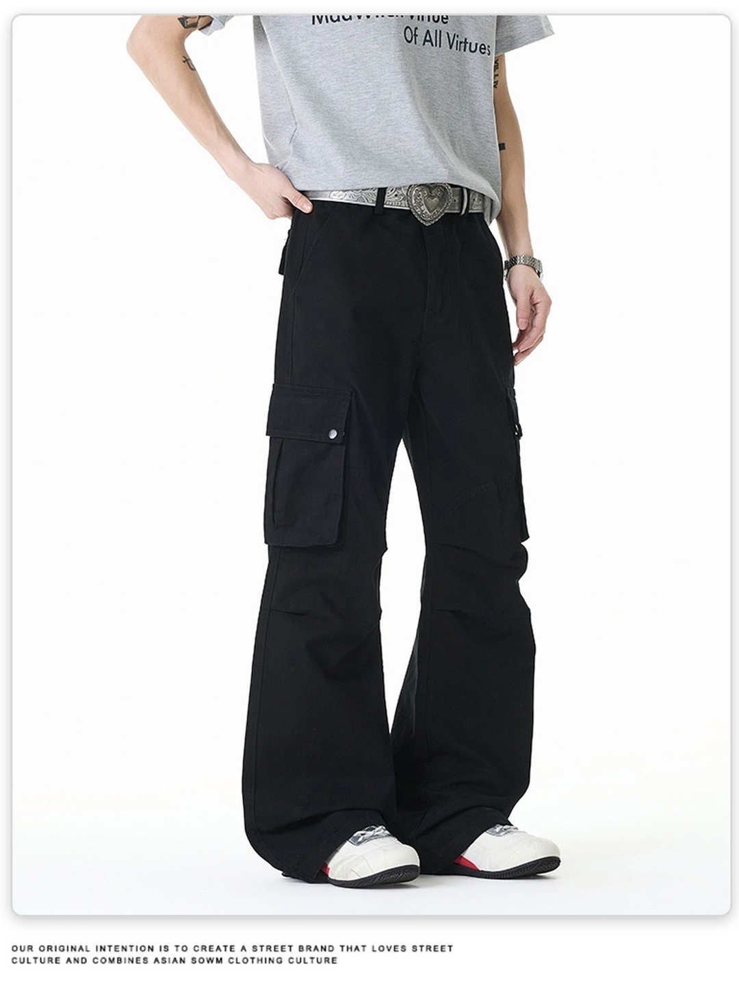 Men Loose Straight Leg Multi-Pocket Casual Trousers