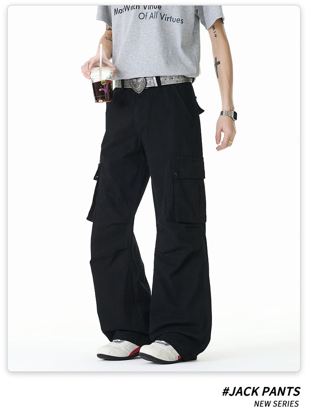 Men Loose Straight Leg Multi-Pocket Casual Trousers