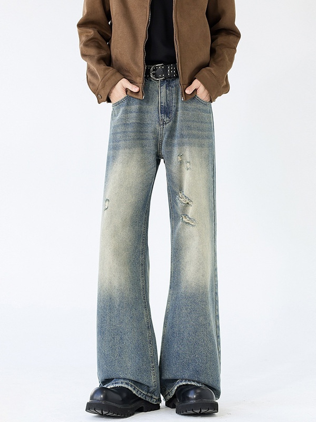 Men Ripped Bootcut Jeans