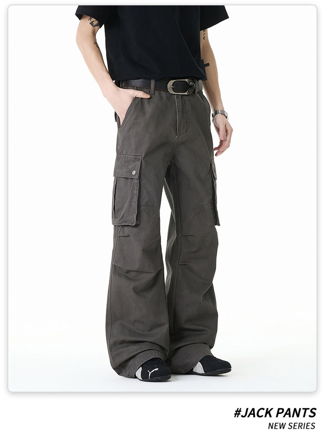 Men Loose Straight Leg Multi-Pocket Casual Trousers