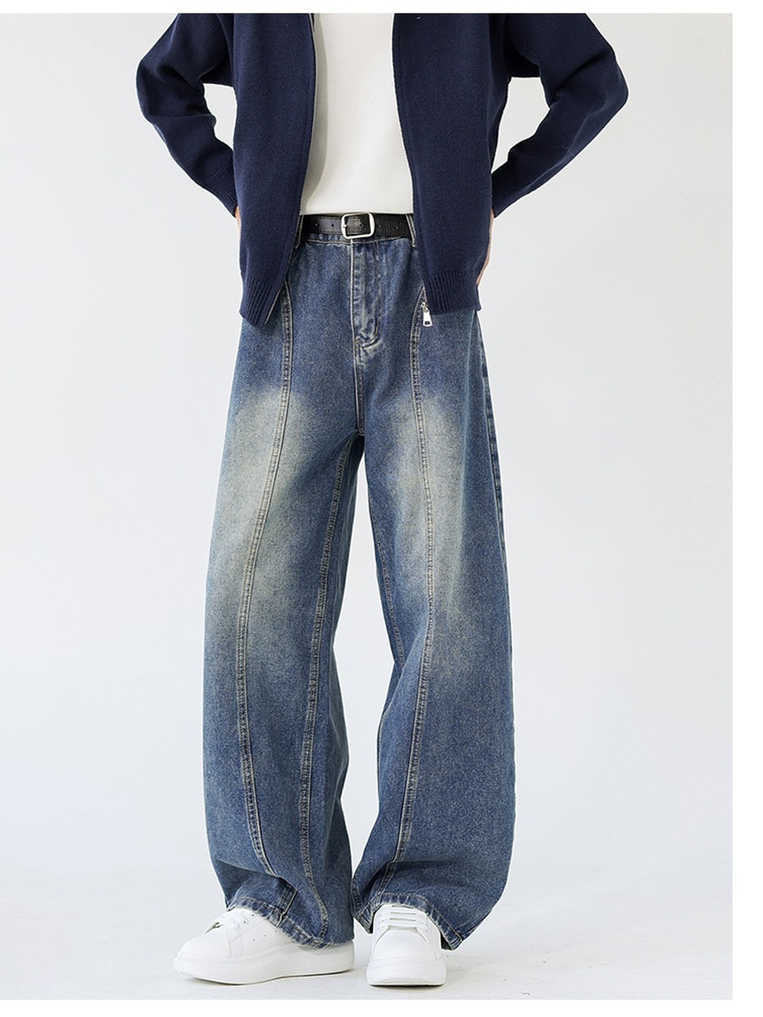 Men Panelled Washed Jeans