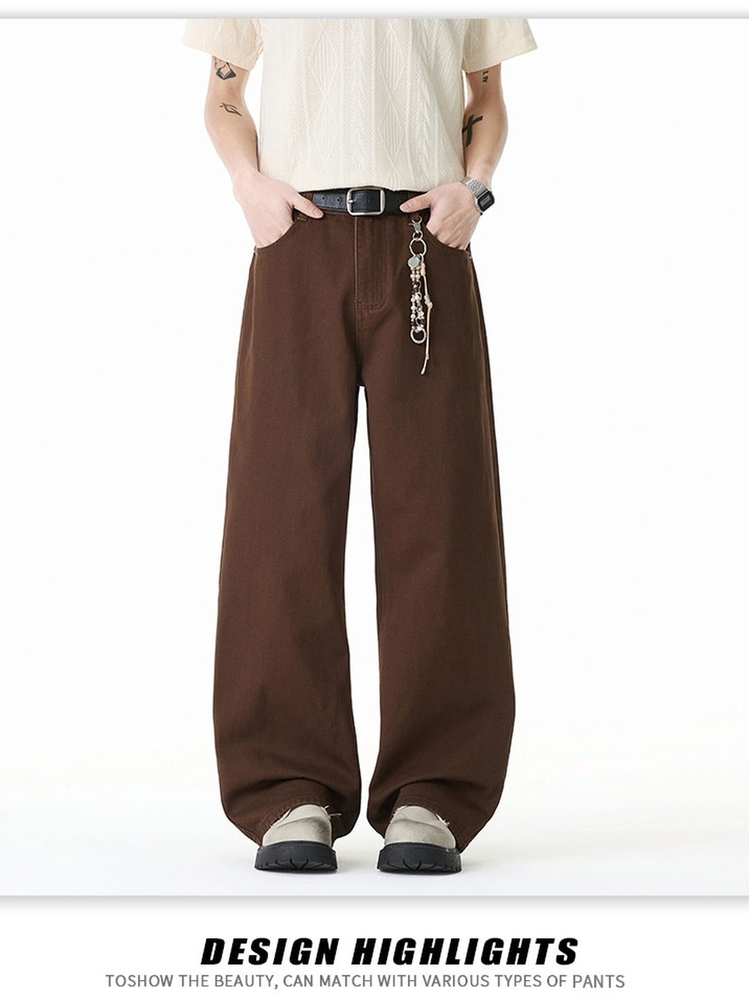 Men Solid Wide Leg Casual Trousers